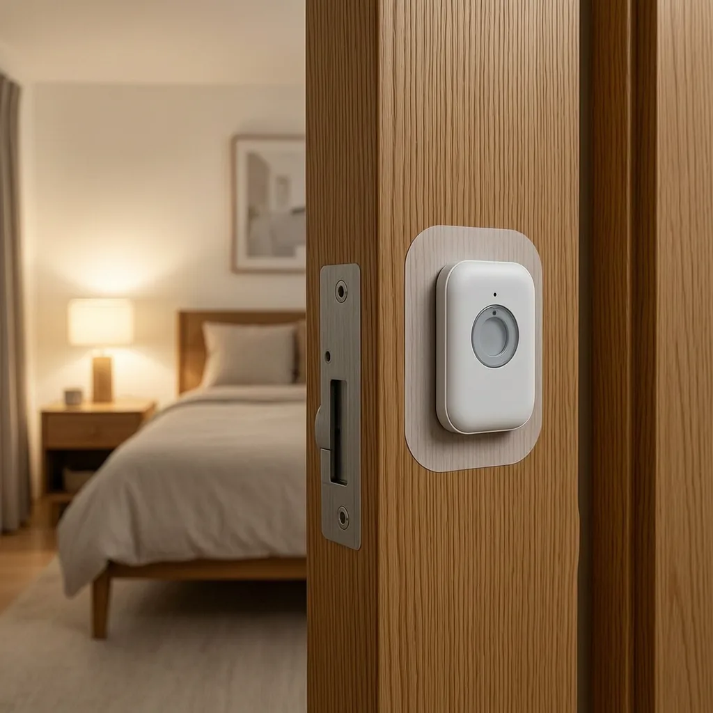 Door sensor on bedroom door frame