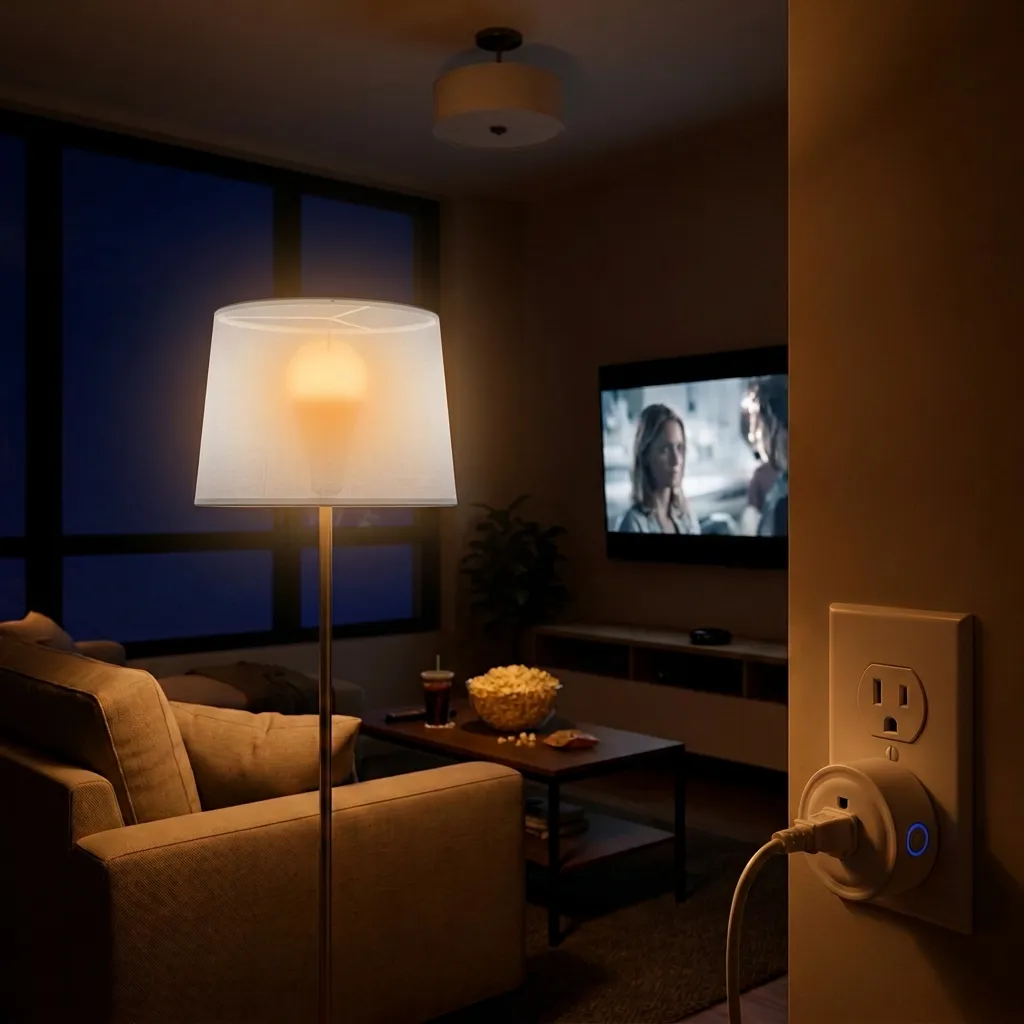 Movie Night Kit - cozy living room with smart bulb, IR remote and Movie Mode app
