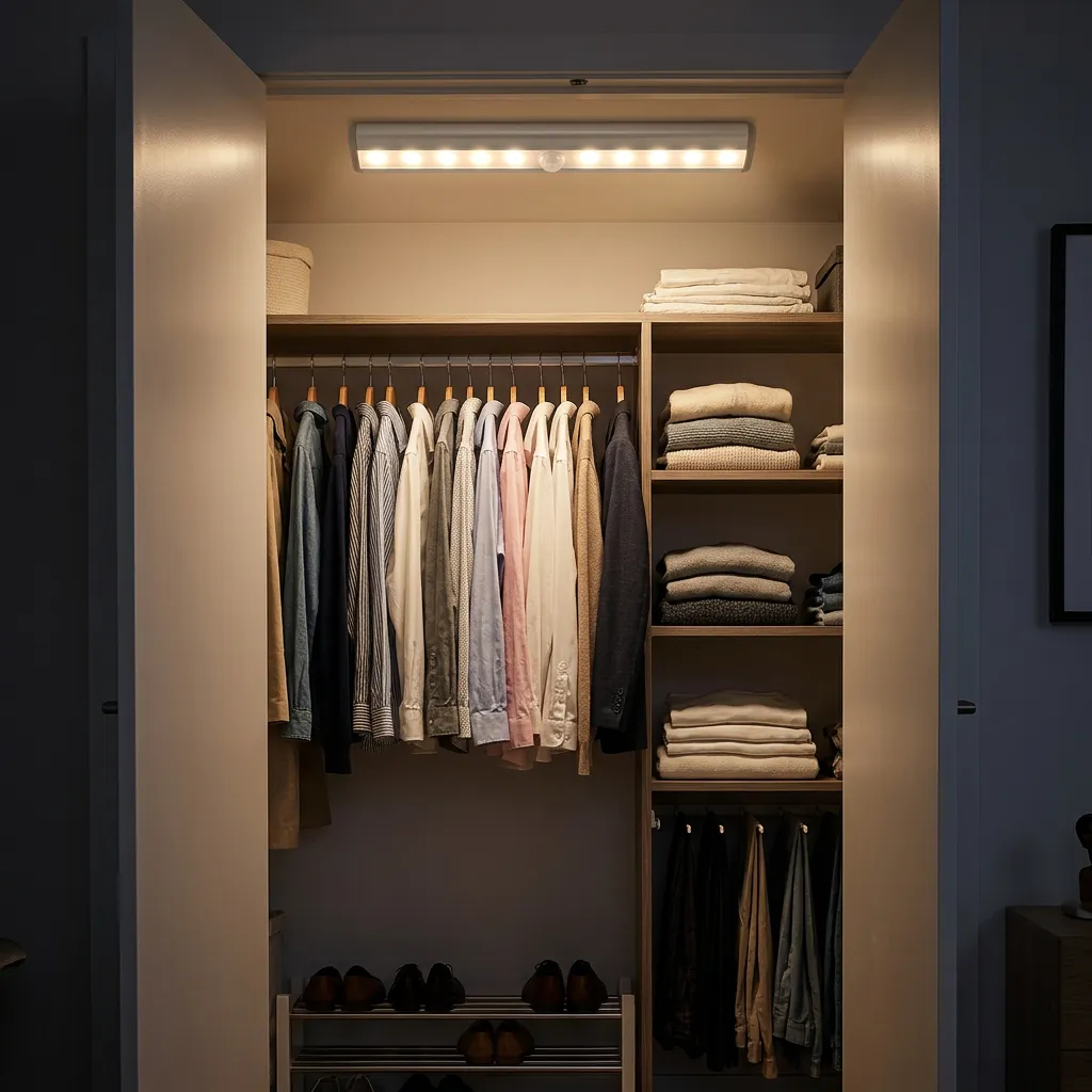 Inside closet — light turns on when you open the door