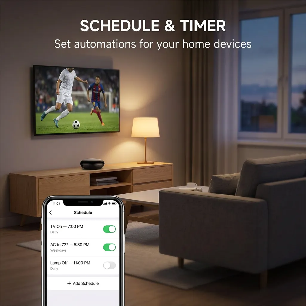 Schedule and timer automations for TV, AC, lights