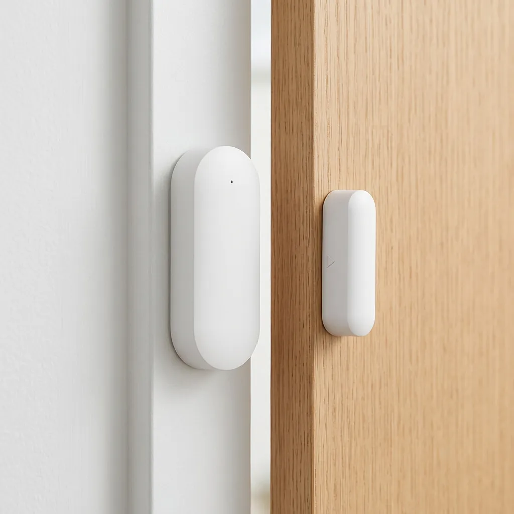 WiFi door contact sensor installed on apartment door