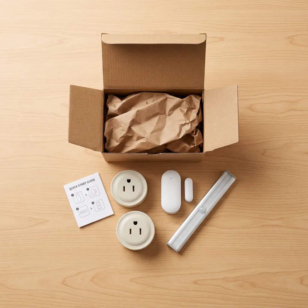 Sleep Easy Kit - What's in the box: 2 smart plugs, door sensor, night light
